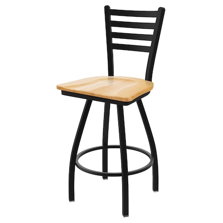 Holland Bar Stool Co 30" Swivel Bar Stool, Black Wrinkle, Nat Oak Seat X410
